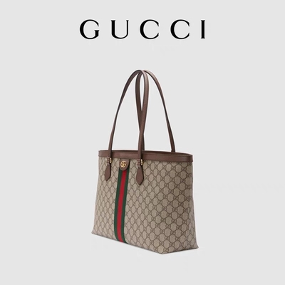 Leer In orde gemaakte GG van Canvasgucci Ophidia Tote White Medium Dames