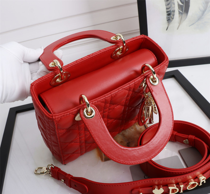Dame Red Lambskin My Abcdior Dior Cannage Shoulder Bag D6806