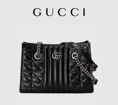 Douane Gemerkte GG Marmont Middelgrote Matelassé Tote Black Leather
