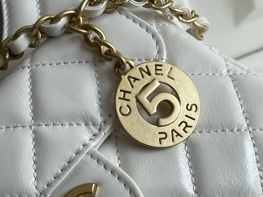 Klassieke Witte Kalfsleder Preloved Gemerkt Zakketting Chanel 2023 Cruisezakken