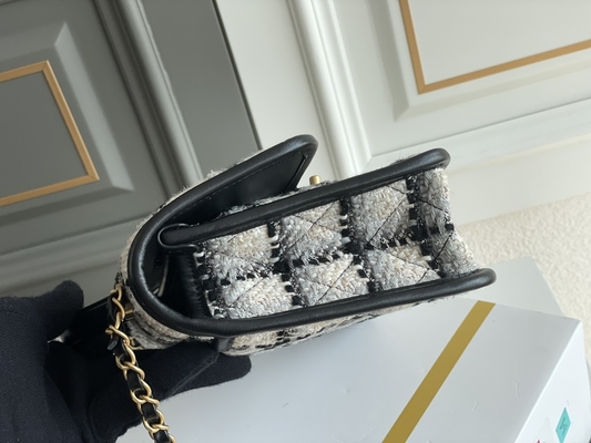 Klassieke Zwarte Witte de Plaidwol van 2WAY Chanel Medium Flap Bag Messenger
