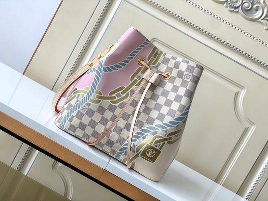 Witte Roze Damier Azur Canvas LV Gemerkt Boodschapper Bag NéONoé MM.emmer Zak