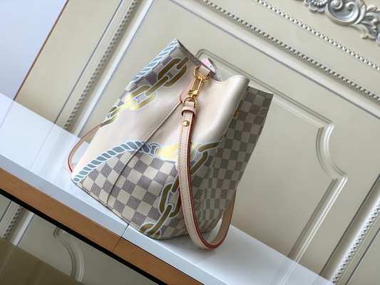 Witte Roze Damier Azur Canvas LV Gemerkt Boodschapper Bag NéONoé MM.emmer Zak