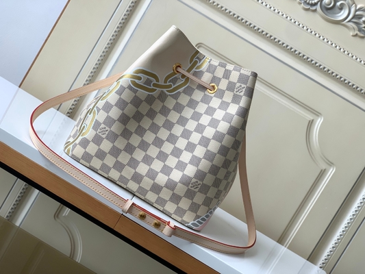 Witte Roze Damier Azur Canvas LV Gemerkt Boodschapper Bag NéONoé MM.emmer Zak