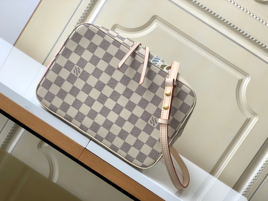 Witte Roze Damier Azur Canvas LV Gemerkt Boodschapper Bag NéONoé MM.emmer Zak