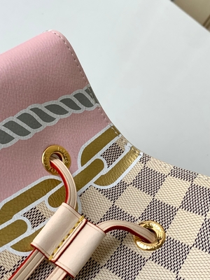 Witte Roze Damier Azur Canvas LV Gemerkt Boodschapper Bag NéONoé MM.emmer Zak
