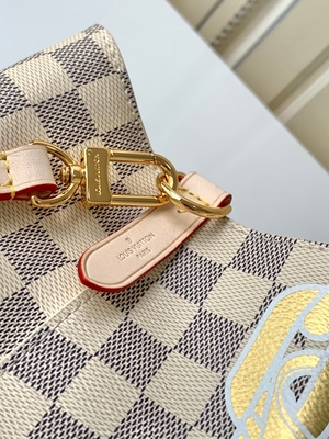 Witte Roze Damier Azur Canvas LV Gemerkt Boodschapper Bag NéONoé MM.emmer Zak