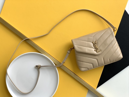 De Zak Katoenen van YVES SAINT LAURENT Heilige Laurent Ladies Cassandra Chain Shoulder Canvas en Karamel Bruine Kalfsleder