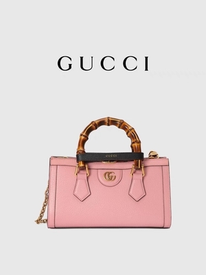 Roze Leergg Gucci Diana Bamboo Bag Handbag OEM