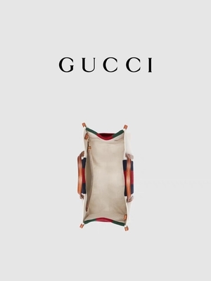 Katoenen van Gucci Wit Canvas Mini Blue Striped Tote Bag die G met elkaar verbinden