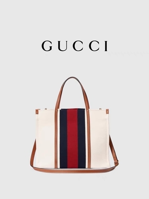 Linnen die G Gemerkte Boodschapper Bag Gucci Blue en Rode Streepzak met elkaar verbinden