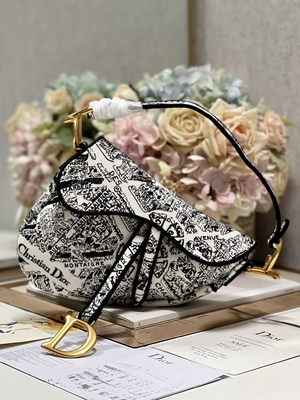 Vrouwenborduurwerk Dior Saddle Sling Bag Patchwork 25cm met 3 Binnenlandse Zakken
