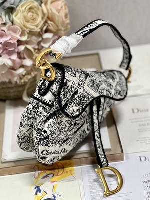 Vrouwenborduurwerk Dior Saddle Sling Bag Patchwork 25cm met 3 Binnenlandse Zakken