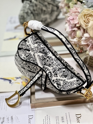 Vrouwenborduurwerk Dior Saddle Sling Bag Patchwork 25cm met 3 Binnenlandse Zakken