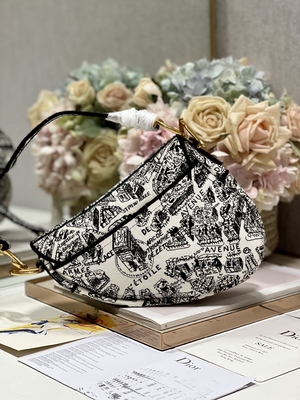 Vrouwenborduurwerk Dior Saddle Sling Bag Patchwork 25cm met 3 Binnenlandse Zakken