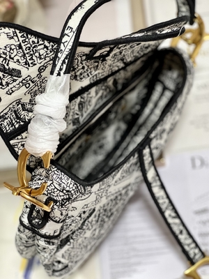 Vrouwenborduurwerk Dior Saddle Sling Bag Patchwork 25cm met 3 Binnenlandse Zakken