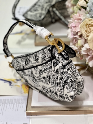 Vrouwenborduurwerk Dior Saddle Sling Bag Patchwork 25cm met 3 Binnenlandse Zakken