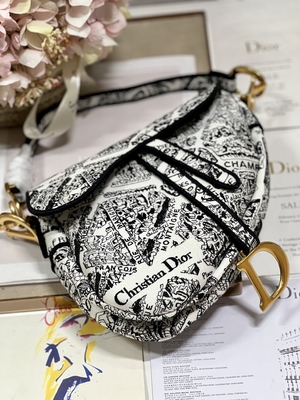 Vrouwenborduurwerk Dior Saddle Sling Bag Patchwork 25cm met 3 Binnenlandse Zakken