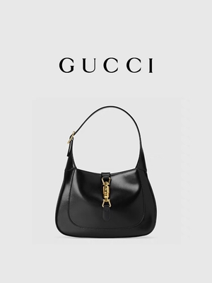 Zwarte Leer 1961 Jackie Bag By Gucci Time Geëerde Klassieke Gouden Toebehoren
