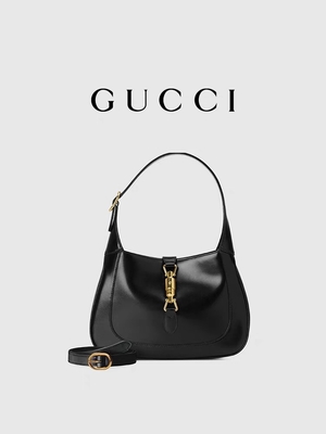 Zwarte Leer 1961 Jackie Bag By Gucci Time Geëerde Klassieke Gouden Toebehoren