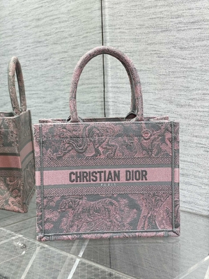Klein Christian Dior Booktote Pink And Gray Toile DE Jouy Sauvage Embroidery