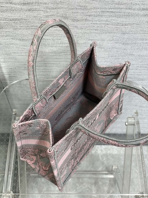 Klein Christian Dior Booktote Pink And Gray Toile DE Jouy Sauvage Embroidery