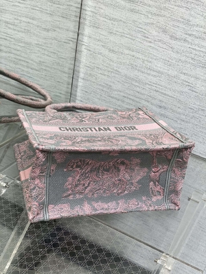 Klein Christian Dior Booktote Pink And Gray Toile DE Jouy Sauvage Embroidery