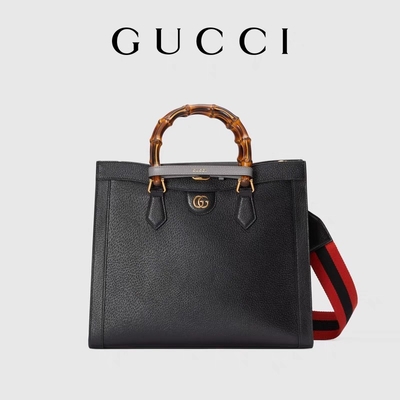 Het zwarte Handvat van Diana Gucci Bag Tote Bamboo van de Leer Middelgrote Prinses