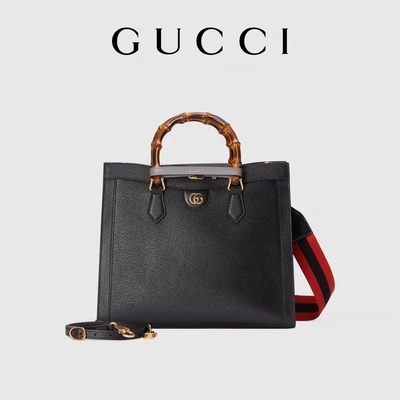 Het zwarte Handvat van Diana Gucci Bag Tote Bamboo van de Leer Middelgrote Prinses