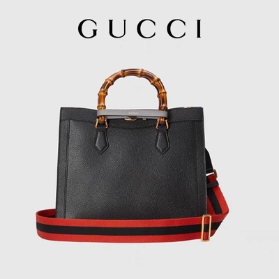 Het zwarte Handvat van Diana Gucci Bag Tote Bamboo van de Leer Middelgrote Prinses