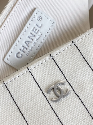 30cm 23P Chanel Deauville Tote Bag White Ecru Zwarte Streep