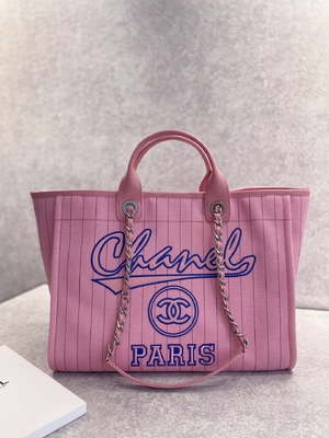 30cm 23P Chanel Deauville Tote Bag White Ecru Zwarte Streep