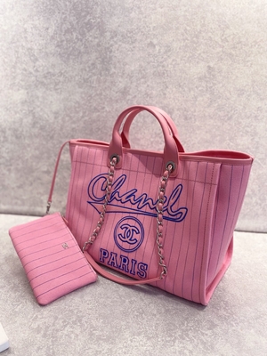 30cm 23P Chanel Deauville Tote Bag White Ecru Zwarte Streep