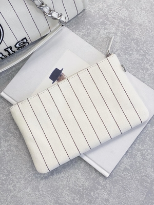 30cm 23P Chanel Deauville Tote Bag White Ecru Zwarte Streep