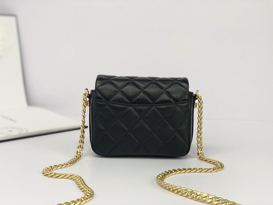 Zwart Lamsvachtleer Gemerkt Boodschapper Bag Chanel Flap Phone Holder