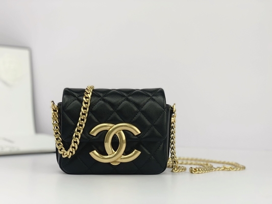 Zwart Lamsvachtleer Gemerkt Boodschapper Bag Chanel Flap Phone Holder