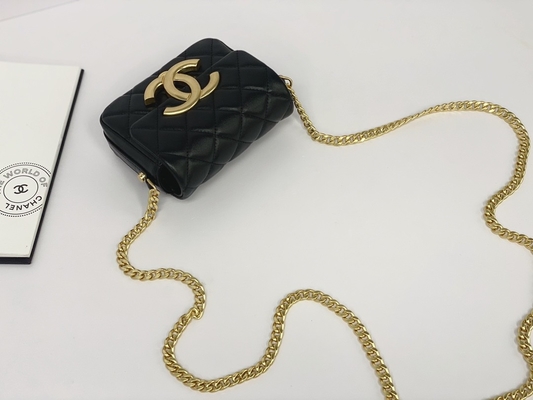 Zwart Lamsvachtleer Gemerkt Boodschapper Bag Chanel Flap Phone Holder