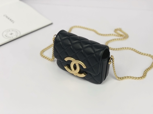 Zwart Lamsvachtleer Gemerkt Boodschapper Bag Chanel Flap Phone Holder