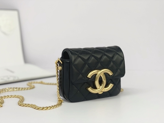 Zwart Lamsvachtleer Gemerkt Boodschapper Bag Chanel Flap Phone Holder