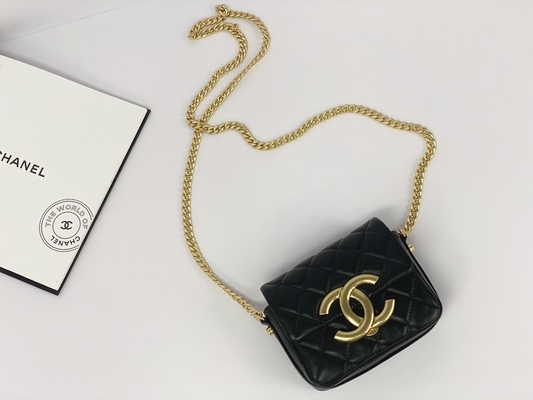 Zwart Lamsvachtleer Gemerkt Boodschapper Bag Chanel Flap Phone Holder