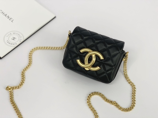 Zwart Lamsvachtleer Gemerkt Boodschapper Bag Chanel Flap Phone Holder