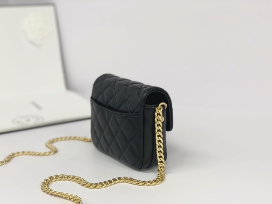 Zwart Lamsvachtleer Gemerkt Boodschapper Bag Chanel Flap Phone Holder