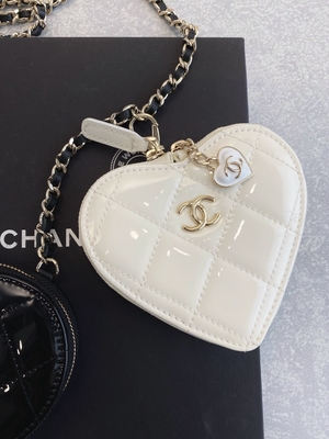 Ketting Gelakte Kalfslederpreloved Gemerkte Zak Gouden Tone Metal Black And White